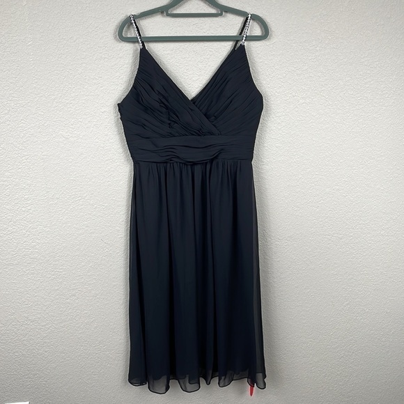 NWT Jenny Packham Chiffon Rhinestone Strap Short Bridesmaid Dress Black JP1024 - Picture 2 of 12